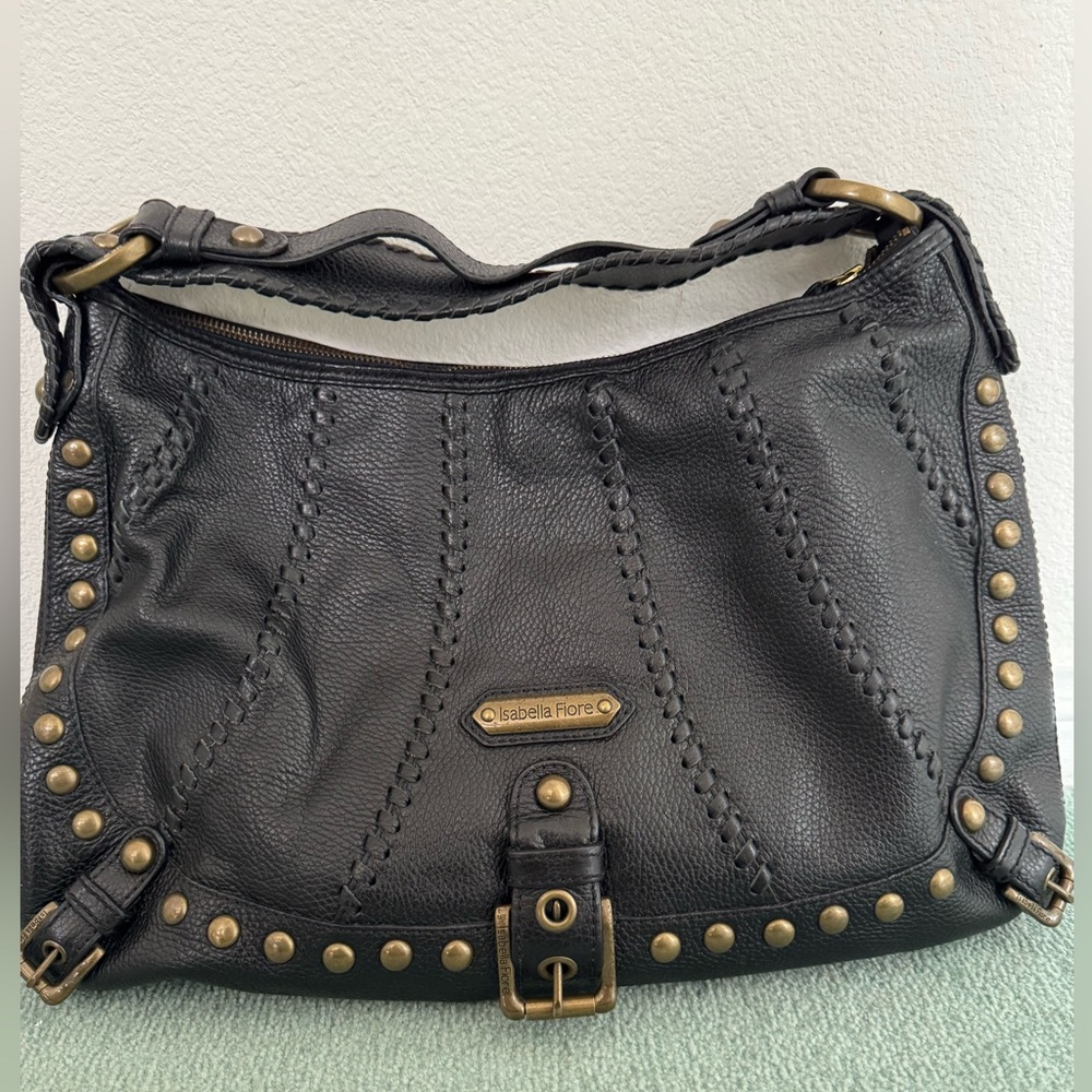 Vintage Isabella Fiore Black Pebble Leather Shoulder Bag